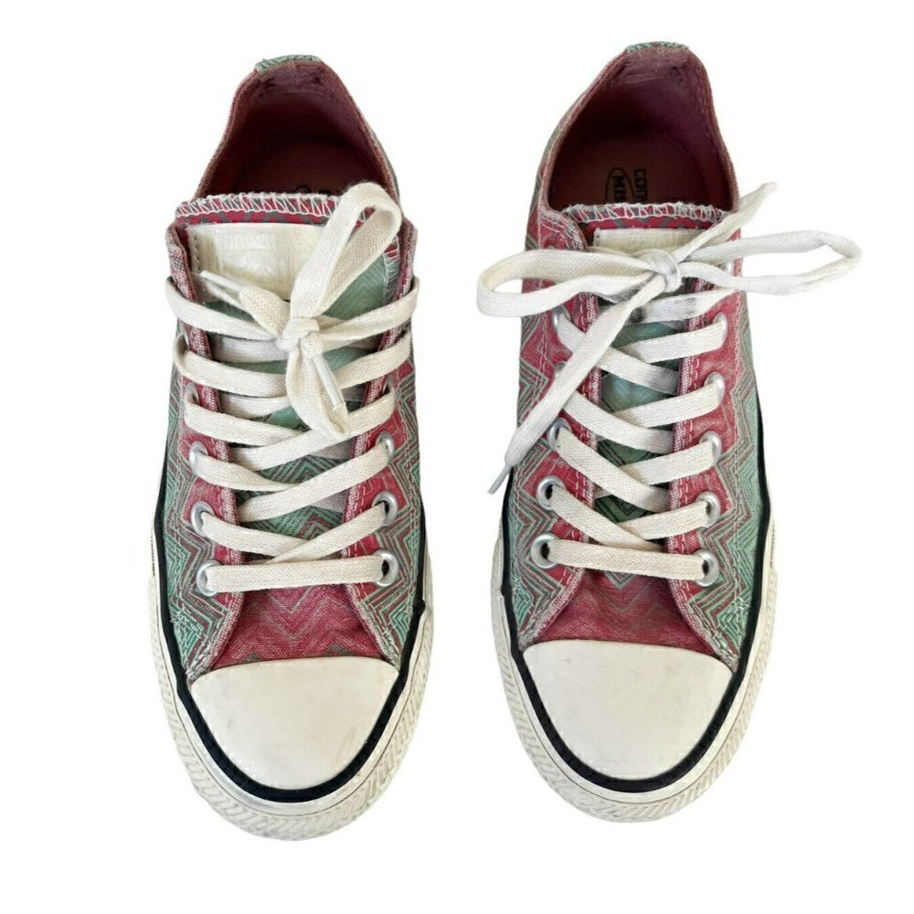 CONVERSE X MISSONI Collab Women's Sz 6.5 Pink Green Zigzag Low Top Sneakers - Picture 2 of 11